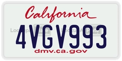 4VGV993  license plate in CA